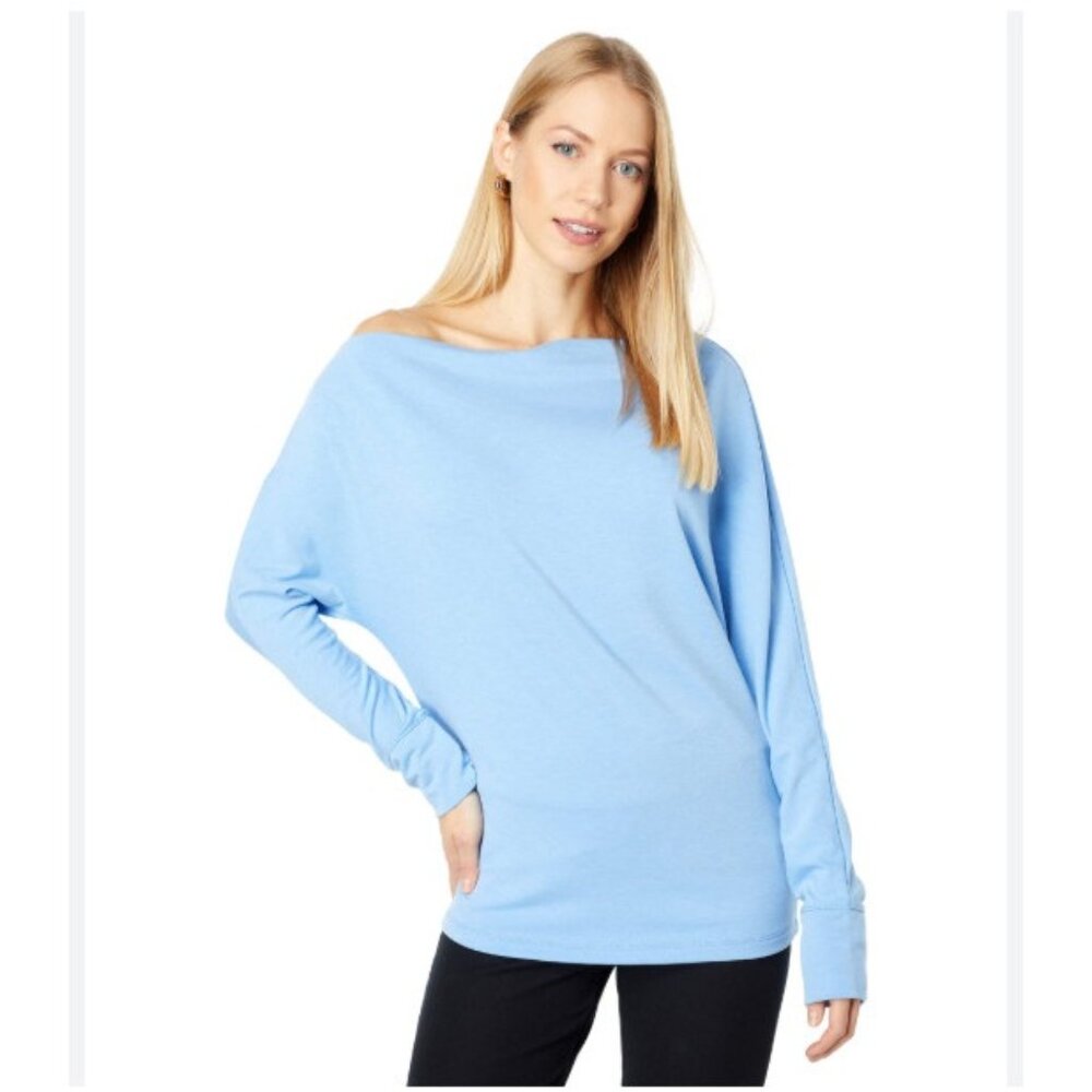 Lilly Pulitzer Sheera Shirt Womens Small Blue Solid Long Sleeve One Shoulder Top